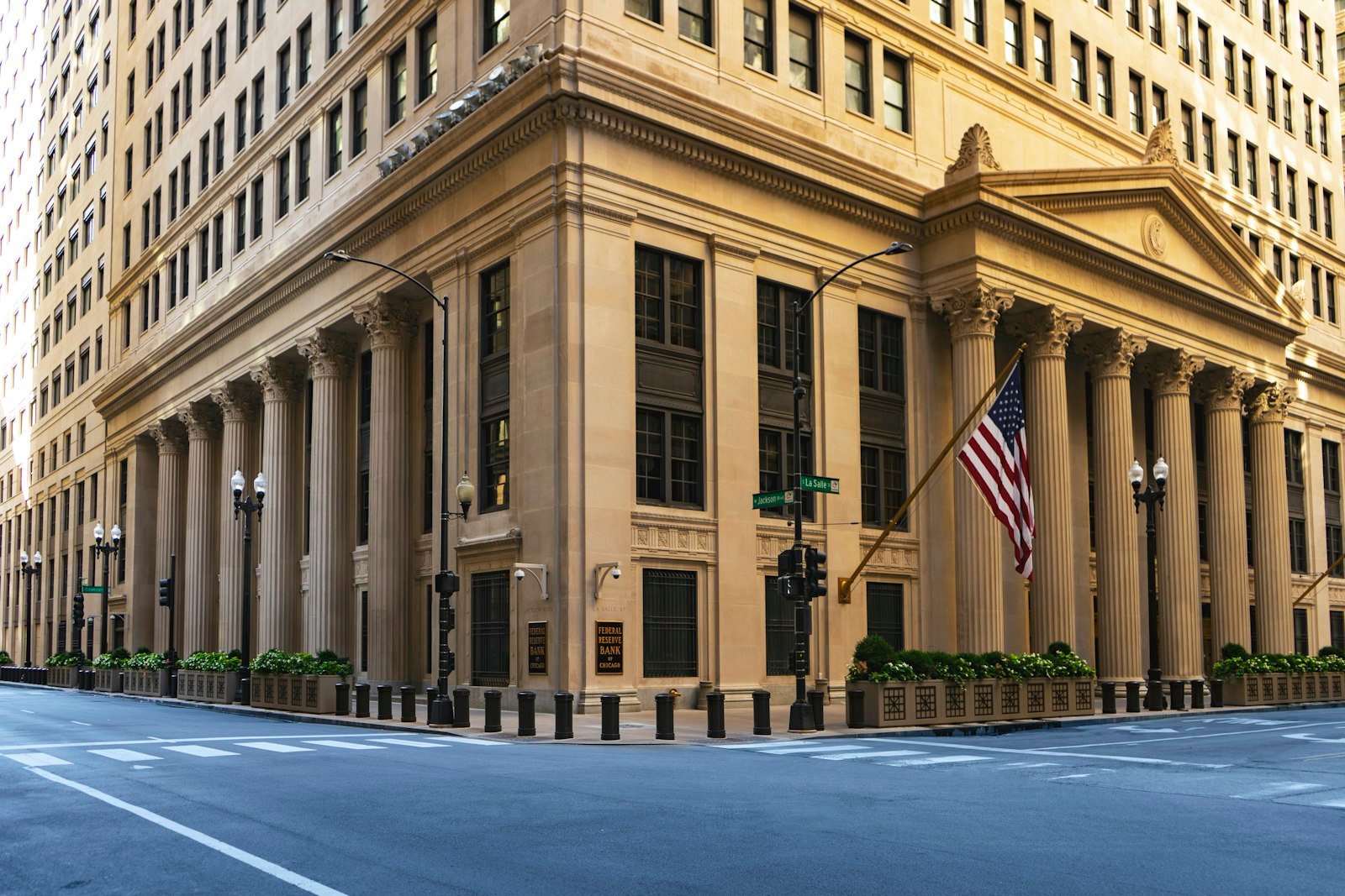 Central bank building with columns
